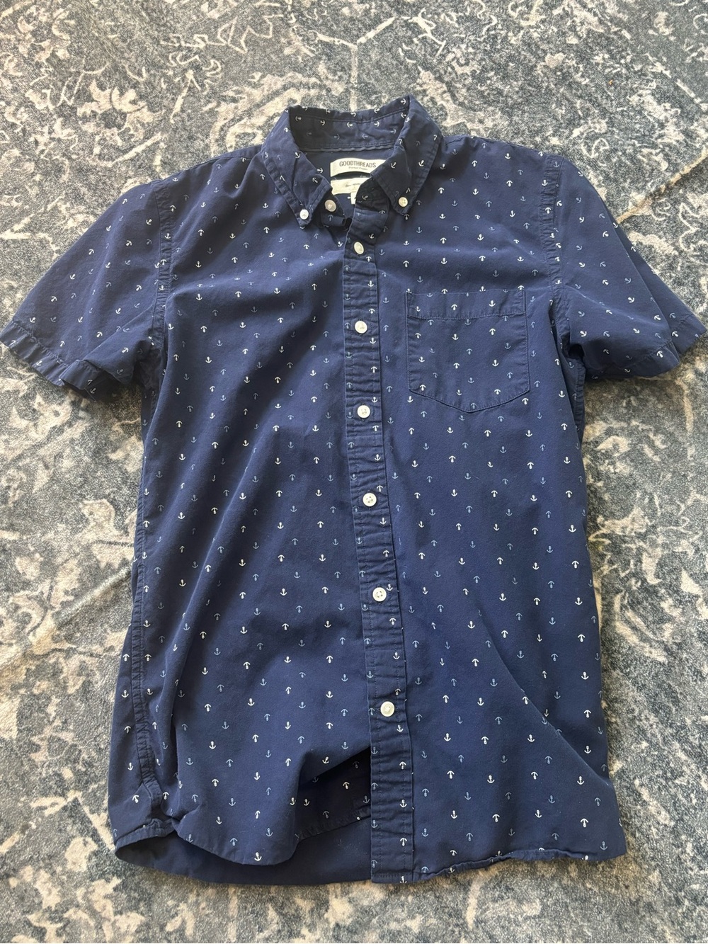 Goodthreads Navy Short-Sleeve Button-Down Shirt with White Anchor Print